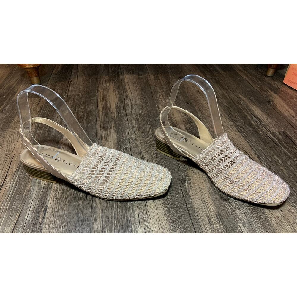 Women's Karen Scott Carolton Woven Slingback Block Heel Sandals Beige Size 8 1/2 - Picture 2 of 11